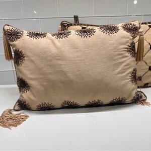 Borgata Baroque Fringe Throw Pillows Sequined & Beaded Accent Cushion Set of 2